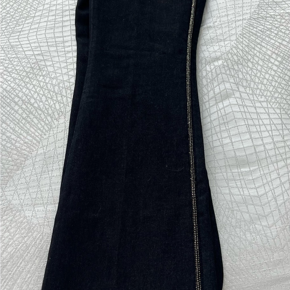 White House Black Market High-Rise skinny flare Jeans w/Rhinestone pinstripes - Picture 3 of 16